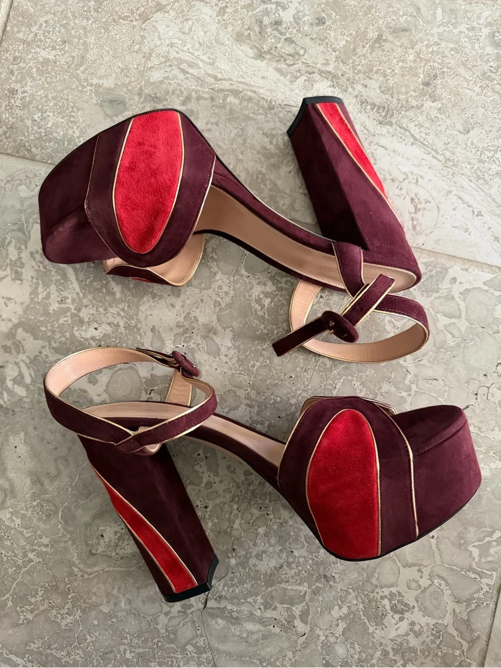 Gianvito Rossi Tamara Platform Heeled Burgundy Suede Sandals Size 40, NEW $1,495